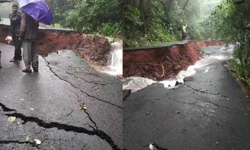 लिंगमळा धबधब्याकडे जाणारा रस्ता खचला