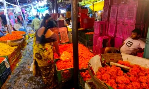 कल्याण फुल मार्केटमध्ये फुले खरेदीसाठी गर्दी कल्याण फुल मार्केटमध्ये फुले खरेदीसाठी गर्दी