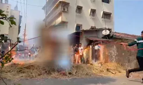 गवताच्या पेटत्या गंजीवरून बैलाला उड्या मारायला लावल्याचा व्हिडीओ व्हायरल; कारवाईची मागणी गवताच्या पेटत्या गंजीवरून बैलाला उड्या मारायला लावल्याचा व्हिडीओ व्हायरल; कारवाईची मागणी
