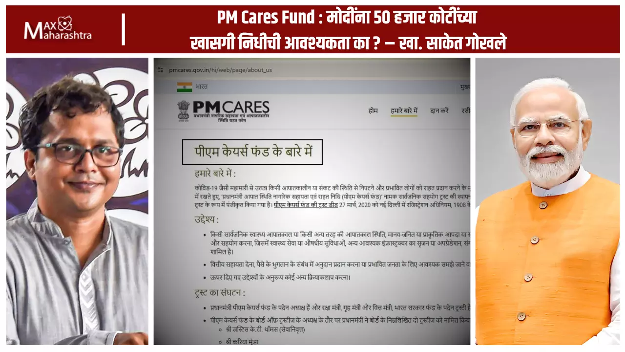 PM Cares Fund : मोदींना ५० हजार कोटींच्या खासगी निधीची आवश्यकता का ? – खा. साकेत गोखले