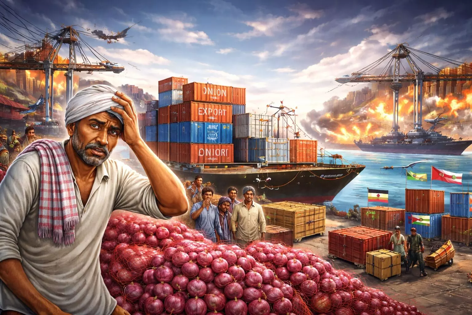 युद्धाच्या झळा : कांदा निर्यातीत ९०% घट, शेतकरी हवालदिल...